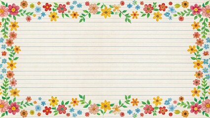Piece of notebook paper with creative flowered borders, notebook paper, creative, flowered borders,