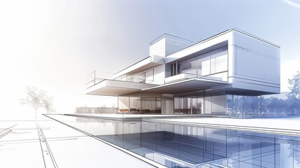 Fototapeta premium Innovative architectural blueprint, modern home improvement, detailed design, realistic background, high resolution, sleek lines