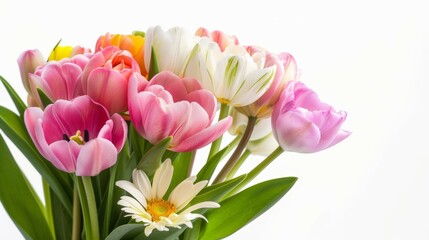 Fototapeta premium A bouquet of flowers with pink and white flowers and green stems