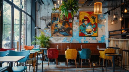 Artistic interior of a trendy cafe