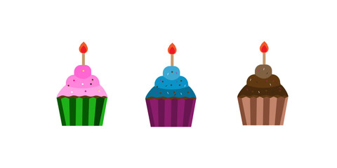 Cupcake Flat Design Dessert Icon with three design