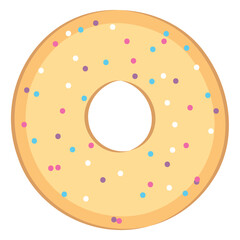Donut with glazed and colored chips Vector illustration