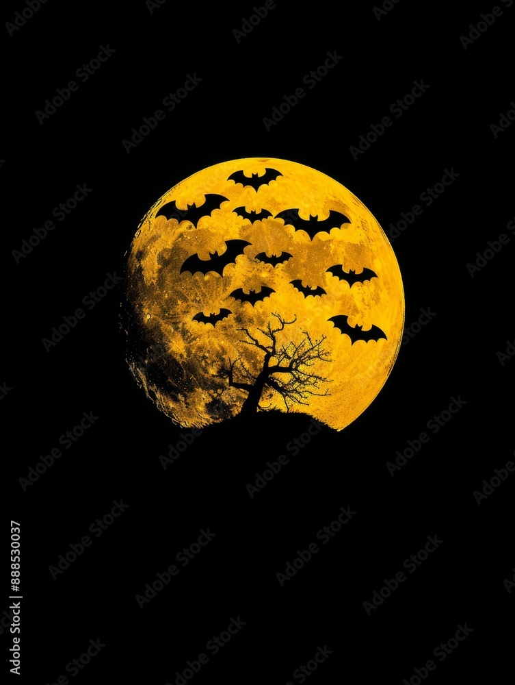 Poster a large moon with a tree in the foreground
