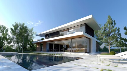 Modern house design, integrated security features, detailed plan, realistic setting, high resolution, safe and contemporary architecture