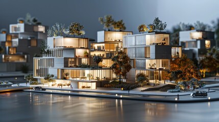 Obraz premium Modern architectural model, innovative design, real estate investment, detailed layout, realistic background, high resolution