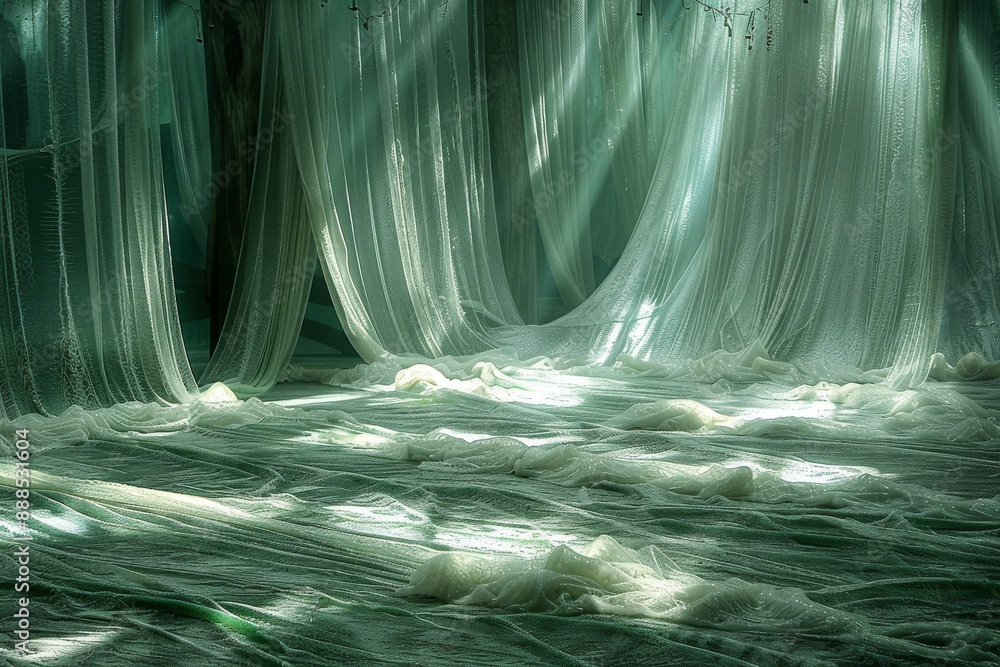 Aufkleber Mysterious landscape with green flowing elements creating a surreal and artistic visual