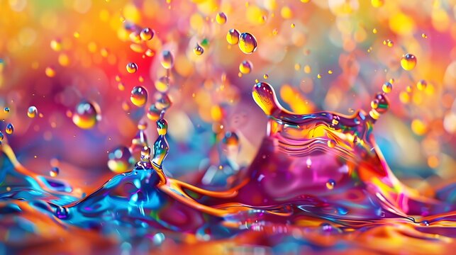 A vivid burst of colorful liquids in mid-air, capturing the dynamic motion and vibrant hues in stunning detail. A cascade of colorful liquids splashing against a stark white background, highlighting 