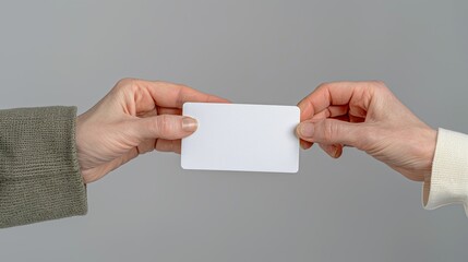 Close-up of hands handling a business card exchange, capturing the moment of networking and professional introduction. Height Resolution Photo, , Minimalism,