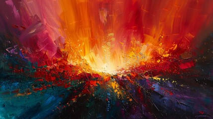 Abstract Painting of a Fiery Sunset