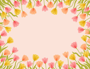 horizontal full page template lots of tulips set on a  pink background simple cute vector art