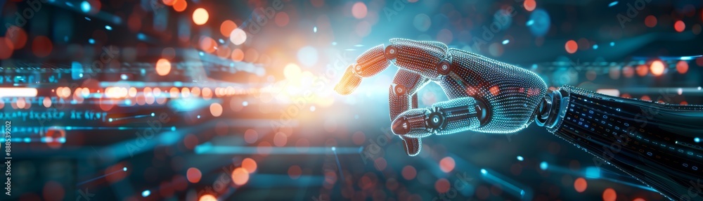Poster robotic hand interacting with digital data