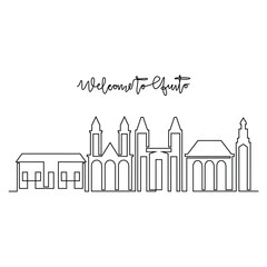 Fototapeta premium One continuous line drawing of Quito skyline vector illustration. Modern city in South America in simple linear style vector design concept. Big city in Ecuador. Iconic architectural building