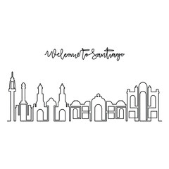 One continuous line drawing of Santiago skyline vector illustration. Modern city in South America in simple linear style vector design concept. Big city in Chile. Iconic architectural building