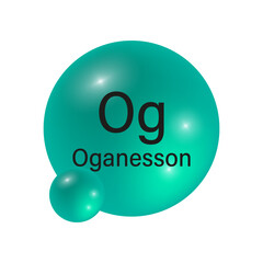 Oganesson element symbol. Green spherical representation. Chemical Og icon. Scientific vector illustration.