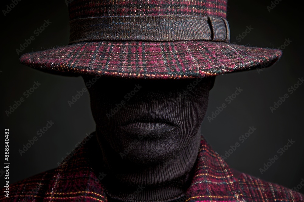 Poster mysterious portrait of a man with hidden face and plaid hat creating a dramatic and enigmatic visual