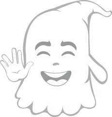 vector illustration character ghost cartoon, with a happy expression and doing vulcan salute with his hand