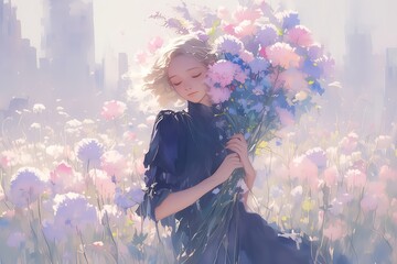 花束を持つ女性