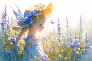 花畑の中の少女