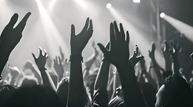 crowd people with hands up at concert 