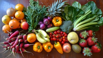 a colorful arrangement of fruits and vegetables. generative ai