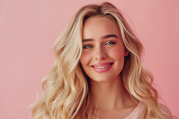Naklejka premium A woman with blonde hair is smiling and looking at the camera, generative ai image.