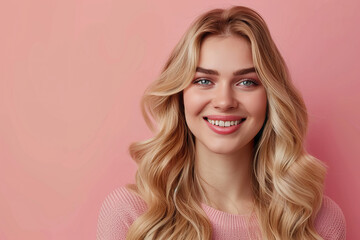 Naklejka premium A woman with blonde hair is smiling and looking at the camera, generative ai image.