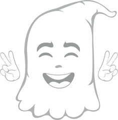 vector illustration character ghost cartoon, with hands making the classic gesture of love and peace or v victory