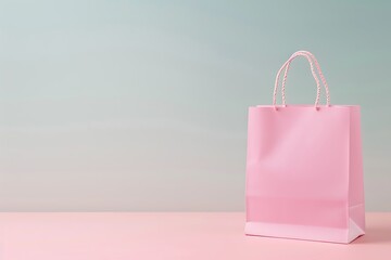 Minimal pink shopping bag on pastel backdrop, ideal for mockup designs and ads with ample copy space.