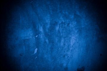 Old wall pattern texture cement blue dark abstract  blue color design are light with black gradient background.