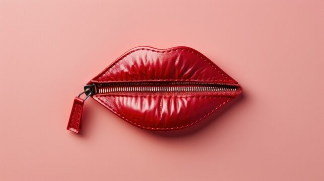 Red Zipper Lips on Pink Background