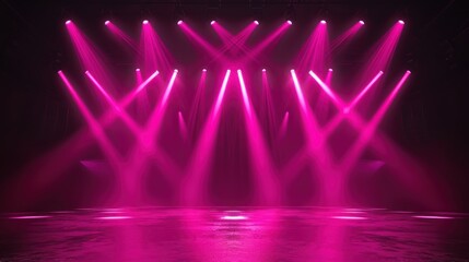 Empty stage with pink spotlights, conser, show, party, Presentation concept.