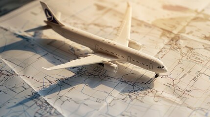 Airplane Model on Flight Schedule Map, vacation concept and air travel concept.