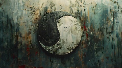 A serene backdrop with a yin yang symbol composed of natural elements, including leaves and waves.