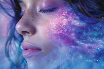 Fototapeta premium Woman with cosmic face paint creating a dreamy and ethereal visual