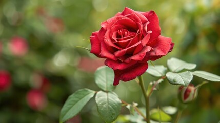 Close-up of a red rose with a soft, blurred background AI generated