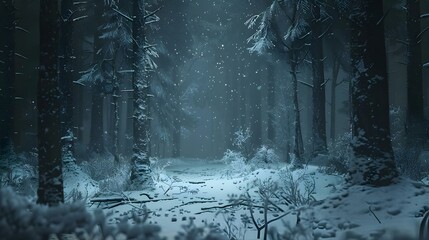 Mystical winter forest with snow