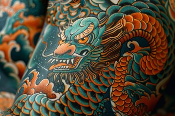Dragon tattoo art in a traditional style creating a bold and intricate visual