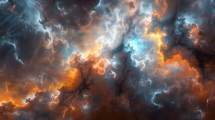 Fototapeta premium Vibrant swirling nebula in orange and blue colors