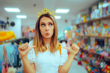 Customer is the King in a Store Wearing Golden Crown. Client acting snobbish and egocentric...
