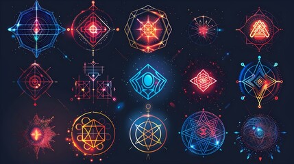 Abstract sacred geometry and magic symbols set
