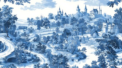 Toile de Jouy pattern with countryside views