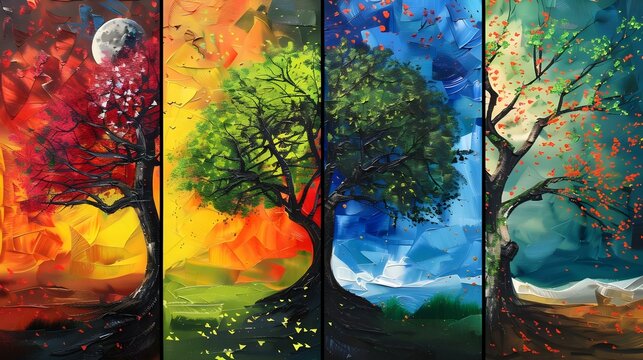 The changing seasons of a tree - an artistic representation