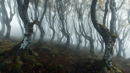 A Mystical Forest in the Fog