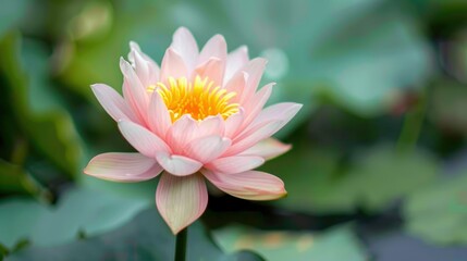 Lotus flower with soft pink petals and a bright yellow center AI generated