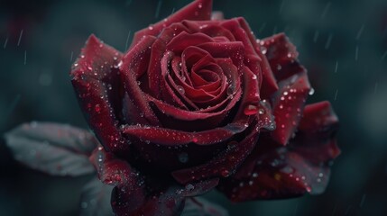 Red rose close-up emphasizing its deep red hue AI generated