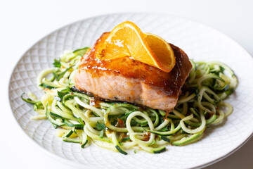 CITRUS GLAZED SALMON WITH ZUCCHINI NOODLES  