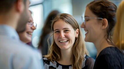 Happy smiling ceo manager at defocused office space, possibly real estate, lawyer, non-profit, marketing