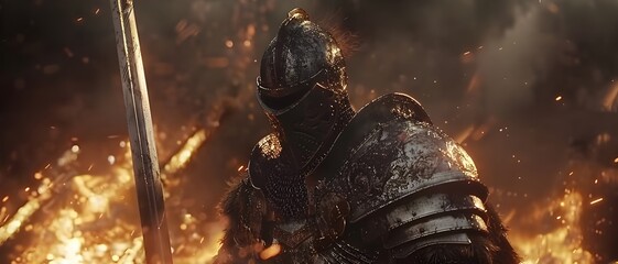 Obraz premium A faceless wanderer resting against a tree in the forest, wearing an old, black, tattered hood in a fantasy world.