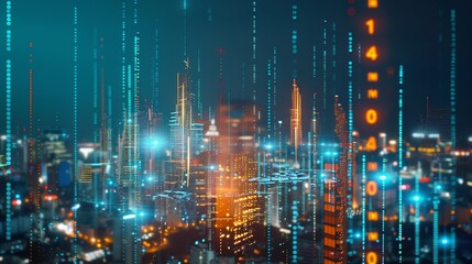 Naklejka premium Digital Cityscape: A Futuristic Vision of Urban Technology