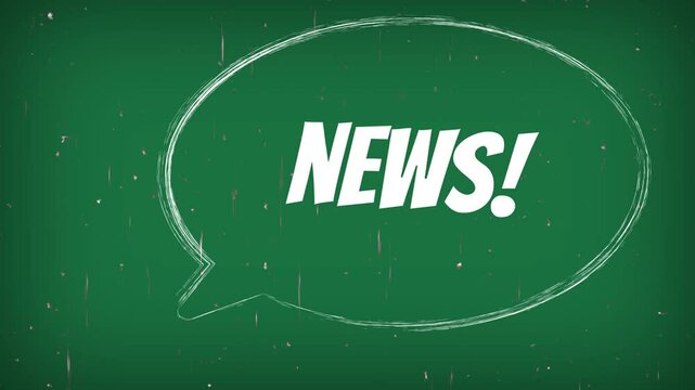 Animation of word "News" in speech bubble, green background